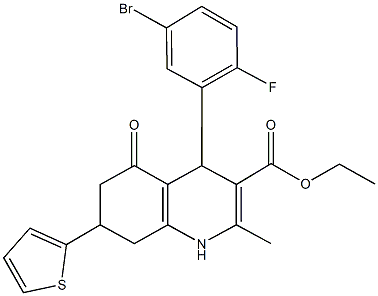 ethyl 4-(5-bromo-2-fluorophenyl)-2-methyl-5-oxo-7-(2-thienyl)-1,4,5,6,7,8-hexahydro-3-quinolinecarboxylate Struktur