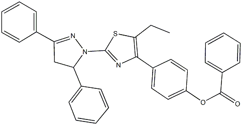 4-[2-(3,5-diphenyl-4,5-dihydro-1H-pyrazol-1-yl)-5-ethyl-1,3-thiazol-4-yl]phenyl benzoate Struktur