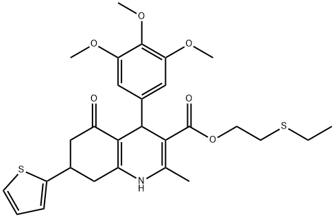 2-(ethylsulfanyl)ethyl 2-methyl-5-oxo-7-(2-thienyl)-4-(3,4,5-trimethoxyphenyl)-1,4,5,6,7,8-hexahydro-3-quinolinecarboxylate Struktur