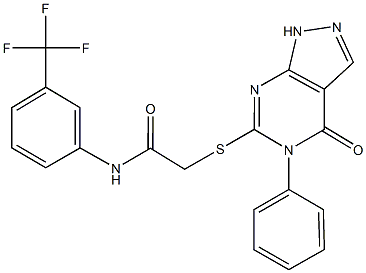 2-[(4-oxo-5-phenyl-4,5-dihydro-1H-pyrazolo[3,4-d]pyrimidin-6-yl)thio]-N-[3-(trifluoromethyl)phenyl]acetamide Struktur