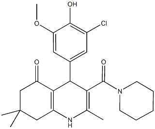 4-(3-chloro-4-hydroxy-5-methoxyphenyl)-2,7,7-trimethyl-3-(1-piperidinylcarbonyl)-4,6,7,8-tetrahydro-5(1H)-quinolinone Struktur