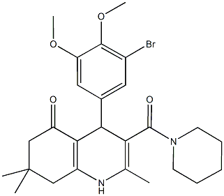 4-(3-bromo-4,5-dimethoxyphenyl)-2,7,7-trimethyl-3-(1-piperidinylcarbonyl)-4,6,7,8-tetrahydro-5(1H)-quinolinone Struktur