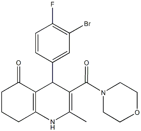 4-(3-bromo-4-fluorophenyl)-2-methyl-3-(4-morpholinylcarbonyl)-4,6,7,8-tetrahydro-5(1H)-quinolinone Struktur