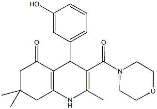 4-(3-hydroxyphenyl)-2,7,7-trimethyl-3-(4-morpholinylcarbonyl)-4,6,7,8-tetrahydro-5(1H)-quinolinone Struktur