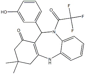 11-(3-hydroxyphenyl)-3,3-dimethyl-10-(trifluoroacetyl)-2,3,4,5,10,11-hexahydro-1H-dibenzo[b,e][1,4]diazepin-1-one Struktur