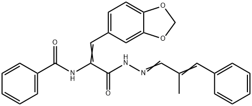 N-(2-(1,3-benzodioxol-5-yl)-1-{[2-(2-methyl-3-phenyl-2-propenylidene)hydrazino]carbonyl}vinyl)benzamide Struktur