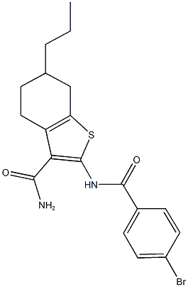 2-[(4-bromobenzoyl)amino]-6-propyl-4,5,6,7-tetrahydro-1-benzothiophene-3-carboxamide Struktur