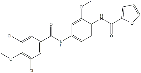 N-{4-[(3,5-dichloro-4-methoxybenzoyl)amino]-2-methoxyphenyl}-2-furamide Struktur