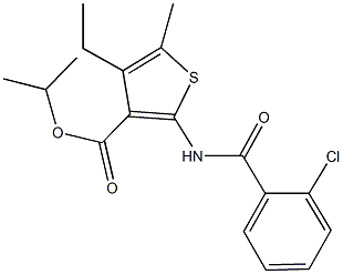 isopropyl 2-[(2-chlorobenzoyl)amino]-4-ethyl-5-methyl-3-thiophenecarboxylate Struktur