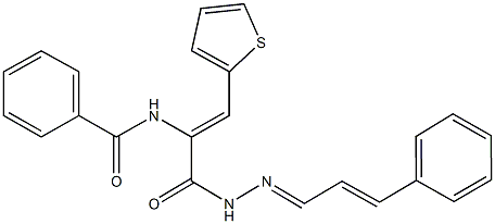 N-[1-{[2-(3-phenyl-2-propenylidene)hydrazino]carbonyl}-2-(2-thienyl)vinyl]benzamide Struktur