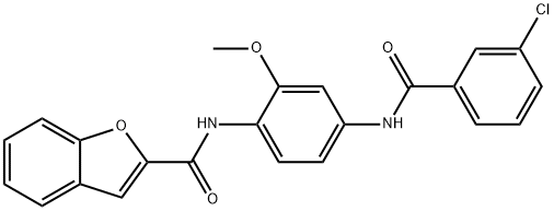 N-{4-[(3-chlorobenzoyl)amino]-2-methoxyphenyl}-1-benzofuran-2-carboxamide Struktur