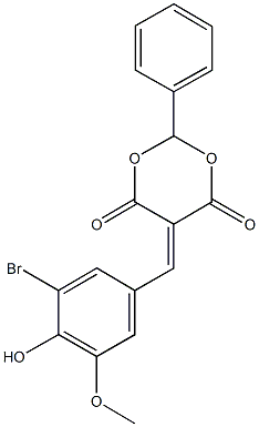 5-(3-bromo-4-hydroxy-5-methoxybenzylidene)-2-phenyl-1,3-dioxane-4,6-dione Struktur