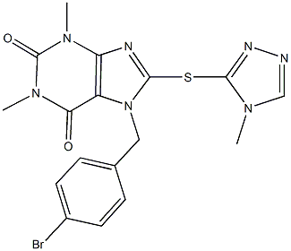 7-(4-bromobenzyl)-1,3-dimethyl-8-[(4-methyl-4H-1,2,4-triazol-3-yl)sulfanyl]-3,7-dihydro-1H-purine-2,6-dione Struktur