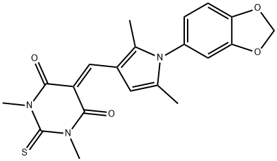 5-{[1-(1,3-benzodioxol-5-yl)-2,5-dimethyl-1H-pyrrol-3-yl]methylene}-1,3-dimethyl-2-thioxodihydropyrimidine-4,6(1H,5H)-dione Struktur