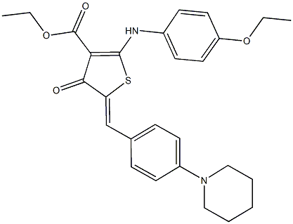 ethyl 2-(4-ethoxyanilino)-4-oxo-5-[4-(1-piperidinyl)benzylidene]-4,5-dihydro-3-thiophenecarboxylate Struktur