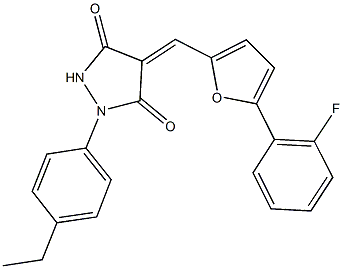 1-(4-ethylphenyl)-4-{[5-(2-fluorophenyl)-2-furyl]methylene}-3,5-pyrazolidinedione Struktur