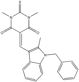 5-[(1-benzyl-2-methyl-1H-indol-3-yl)methylene]-1,3-dimethyl-2-thioxodihydro-4,6(1H,5H)-pyrimidinedione Struktur