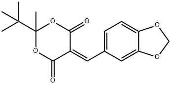 5-(1,3-benzodioxol-5-ylmethylene)-2-tert-butyl-2-methyl-1,3-dioxane-4,6-dione Struktur