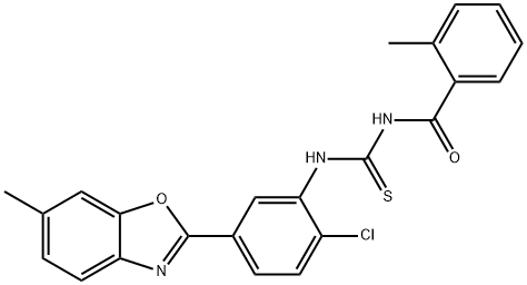 N-[2-chloro-5-(6-methyl-1,3-benzoxazol-2-yl)phenyl]-N'-(2-methylbenzoyl)thiourea Struktur