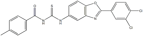 N-[2-(3,4-dichlorophenyl)-1,3-benzoxazol-5-yl]-N'-(4-methylbenzoyl)thiourea Struktur