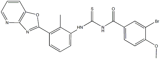 N-(3-bromo-4-methoxybenzoyl)-N'-(2-methyl-3-[1,3]oxazolo[4,5-b]pyridin-2-ylphenyl)thiourea Struktur