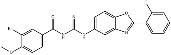 N-(3-bromo-4-methoxybenzoyl)-N'-[2-(2-fluorophenyl)-1,3-benzoxazol-5-yl]thiourea Struktur