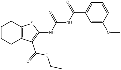 ethyl 2-({[(3-methoxybenzoyl)amino]carbothioyl}amino)-4,5,6,7-tetrahydro-1-benzothiophene-3-carboxylate Struktur