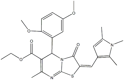 ethyl 5-(2,5-dimethoxyphenyl)-7-methyl-3-oxo-2-[(1,2,5-trimethyl-1H-pyrrol-3-yl)methylene]-2,3-dihydro-5H-[1,3]thiazolo[3,2-a]pyrimidine-6-carboxylate Struktur