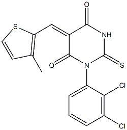 1-(2,3-dichlorophenyl)-5-[(3-methyl-2-thienyl)methylene]-2-thioxodihydro-4,6(1H,5H)-pyrimidinedione Struktur