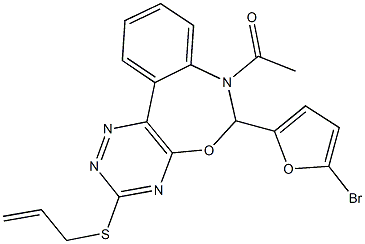 7-acetyl-3-(allylsulfanyl)-6-(5-bromo-2-furyl)-6,7-dihydro[1,2,4]triazino[5,6-d][3,1]benzoxazepine Struktur