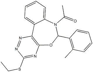 7-acetyl-3-(ethylsulfanyl)-6-(2-methylphenyl)-6,7-dihydro[1,2,4]triazino[5,6-d][3,1]benzoxazepine Struktur