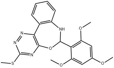 3-(methylsulfanyl)-6-(2,4,6-trimethoxyphenyl)-6,7-dihydro[1,2,4]triazino[5,6-d][3,1]benzoxazepine Struktur