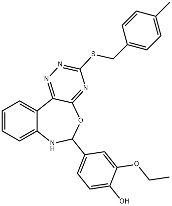 2-ethoxy-4-{3-[(4-methylbenzyl)sulfanyl]-6,7-dihydro[1,2,4]triazino[5,6-d][3,1]benzoxazepin-6-yl}phenol Struktur