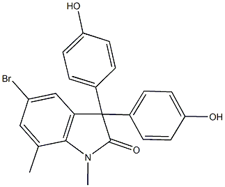 5-bromo-3,3-bis(4-hydroxyphenyl)-1,7-dimethyl-1,3-dihydro-2H-indol-2-one Struktur