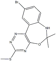 10-bromo-6,6-dimethyl-6,7-dihydro[1,2,4]triazino[5,6-d][3,1]benzoxazepin-3-ylmethylsulfide Struktur