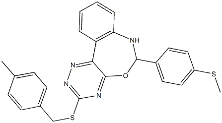 3-[(4-methylbenzyl)sulfanyl]-6-[4-(methylsulfanyl)phenyl]-6,7-dihydro[1,2,4]triazino[5,6-d][3,1]benzoxazepine Struktur