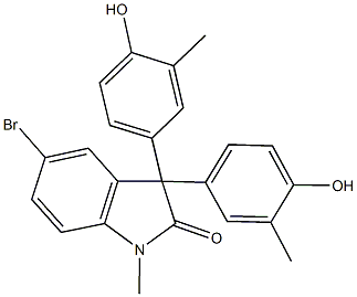 5-bromo-3,3-bis(4-hydroxy-3-methylphenyl)-1-methyl-1,3-dihydro-2H-indol-2-one Struktur