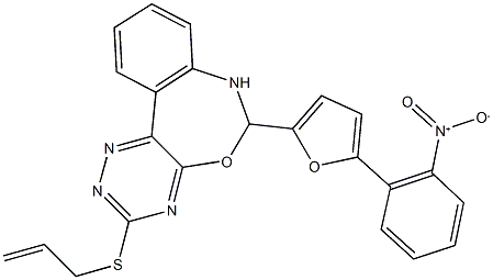 3-(allylthio)-6-(5-{2-nitrophenyl}-2-furyl)-6,7-dihydro[1,2,4]triazino[5,6-d][3,1]benzoxazepine Struktur