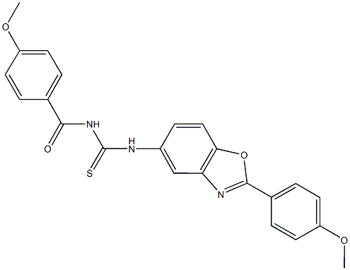 N-(4-methoxybenzoyl)-N'-[2-(4-methoxyphenyl)-1,3-benzoxazol-5-yl]thiourea Struktur