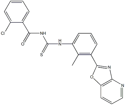 N-(2-chlorobenzoyl)-N'-(2-methyl-3-[1,3]oxazolo[4,5-b]pyridin-2-ylphenyl)thiourea Struktur