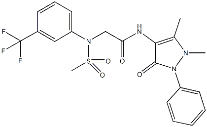 N-(1,5-dimethyl-3-oxo-2-phenyl-2,3-dihydro-1H-pyrazol-4-yl)-2-[(methylsulfonyl)-3-(trifluoromethyl)anilino]acetamide Struktur