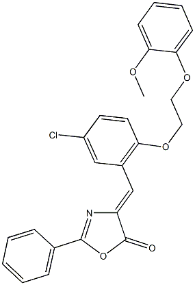 4-{5-chloro-2-[2-(2-methoxyphenoxy)ethoxy]benzylidene}-2-phenyl-1,3-oxazol-5(4H)-one Struktur