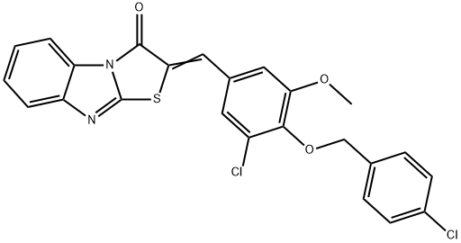 2-{3-chloro-4-[(4-chlorobenzyl)oxy]-5-methoxybenzylidene}[1,3]thiazolo[3,2-a]benzimidazol-3(2H)-one Struktur