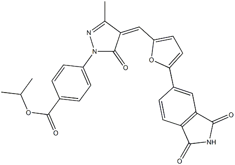 isopropyl 4-(4-{[5-(1,3-dioxo-2,3-dihydro-1H-isoindol-5-yl)-2-furyl]methylene}-3-methyl-5-oxo-4,5-dihydro-1H-pyrazol-1-yl)benzoate Struktur