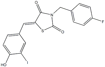 3-(4-fluorobenzyl)-5-(4-hydroxy-3-iodobenzylidene)-1,3-thiazolidine-2,4-dione Struktur