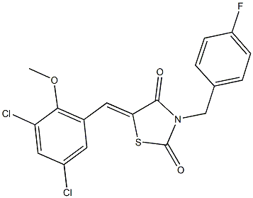 5-(3,5-dichloro-2-methoxybenzylidene)-3-(4-fluorobenzyl)-1,3-thiazolidine-2,4-dione Struktur