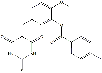 5-[(4,6-dioxo-2-thioxotetrahydro-5(2H)-pyrimidinylidene)methyl]-2-(methyloxy)phenyl 4-methylbenzoate Struktur