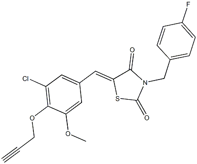 5-[3-chloro-5-methoxy-4-(2-propynyloxy)benzylidene]-3-(4-fluorobenzyl)-1,3-thiazolidine-2,4-dione Struktur