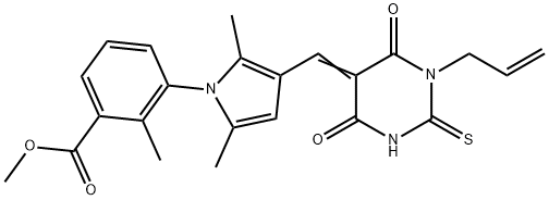 methyl 3-{3-[(1-allyl-4,6-dioxo-2-thioxotetrahydro-5(2H)-pyrimidinylidene)methyl]-2,5-dimethyl-1H-pyrrol-1-yl}-2-methylbenzoate Struktur