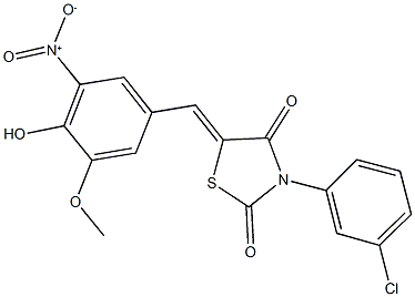 3-(3-chlorophenyl)-5-{4-hydroxy-3-nitro-5-methoxybenzylidene}-1,3-thiazolidine-2,4-dione Struktur